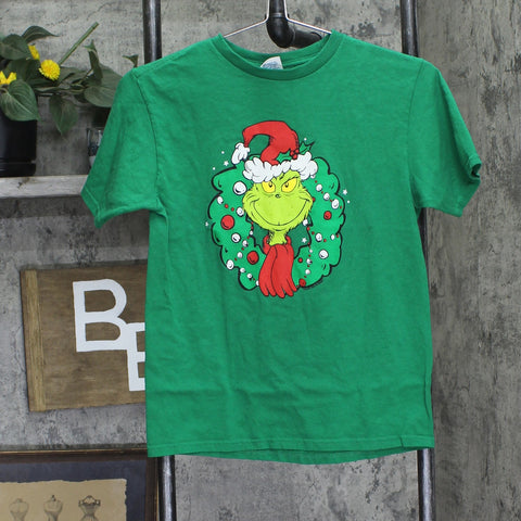 Dr. Seuss Grinch Christmas Wreath Boys Graphic T-Shirt Kelly Green M