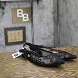 A New Day Womens London Lace Sling Back Bow Flats 94303521 Black 6M