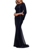 Betsy & Adam Womens Long Metallic Cape Gown A24013D Navy Blue / Royal 4