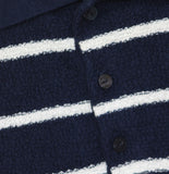 Simkhai Mens Calum Silk Blend Textured Polo Shirt Midnight Stripe Blue L