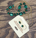 Laundry By Shelli Segal Necklace & Stud Earrings Set Gold / Green 18" + 3"