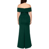 Xscape Womens Plus Size Long Scuba Off-The-Shoulder Dress Gown Hunter Green 16W