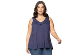 Black Tape Womens Trendy Plus Size Ruffled Babydoll Tank Top Navy Blue 1X