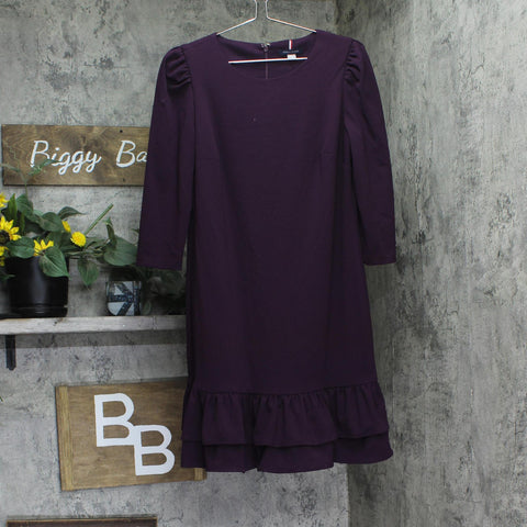 Tommy Hilfiger Womens 3/4 Sleeve Ruffled Hem Dress A3IC15MD Aubergine Purple 10