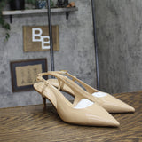 Tommy Hilfiger Cerizza Patent Faux Leather Slingback Pumps Ivory Brown 9.5M