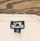 Future Collective Relaxed Cardigan Sweater Button Fringe Cream Off White L