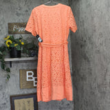 Karl Lagerfeld Paris Eyelet Cotton A-Line Shirtdress Belted Coral Orange Pink 16