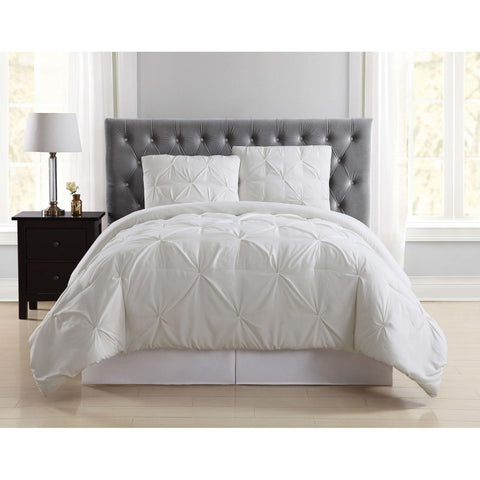 Truly Soft Pleated Duvet Set Ivory Polyester 3-Piece Ivory Off White King