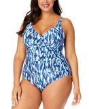 Anne Cole Drape Front Underwire One Piece Swimsuit Tie Dye Ikat Blue Multi 16W