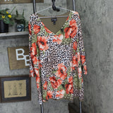 Attitudes by Renee Reversible Knit Tunic Blouse Shirt Top Green / Pink Multi 3X