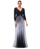 Betsy & Adam Womens Long 3/4 Sleeve Pleated Ombre Skirt Dress Black / Silver 8