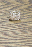 Evening Crystal Criss Cross Ribbon Crossover Ring Silver Gray 5