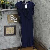 Ny Collection Womens Petite Flutter Sleeve Ruffle Midi Dress Navy Blue PM
