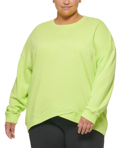 Calvin Klein Plus Size Active Chevron Hem Drop Shoulder Pullover Lime Fizz 2X