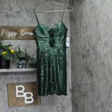 City Studios Juniors Sequin Rosette-Front Dress 8461WY6AT3 Hunter Green 9/10