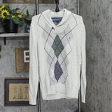 Tommy Hilfiger Mens Pullover High Neck Argyle Sweater Stone Brown L