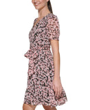Karl Lagerfeld Paris Tie Front Floral-Print A-Line Dress LD1LH482 Black Multi 10