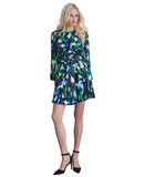 DKNY Womens Pleated A-Line Dress Printed DD4JYD78 Black / Blue 4