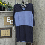 Three Dots Women's Reversible Colorblock Loose Shirt Dress Indigo Blue L
