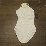 Kate Spade New York Rosette Highneck One-Piece Swimsuit Ivory Off White XS