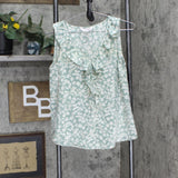 LC Lauren Conrad Womens Satin Ruffle Neck V-Neck Blouse Shirt Top Green Multi S