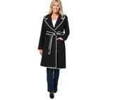 Beautiful By Lawrence Zarian Belted Coat with Contrast Blanket Stitch Black 3XP