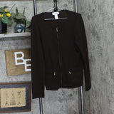 Easy Spirit Womens Vintage Y2K Full Zip Knit Sweater Brown M