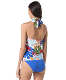 Vince Camuto Womens Halter Cross Strap Tropical Tankini V1S789 Blue Multi M