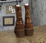 Sun + Stone Womens Norahh Moto Midshaft Booties Russet Microsuede Brown 8M