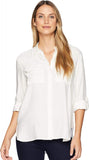 Vince Camuto Women's Two-Pocket Long Sleeve Flowy Rumple Top 9099060 White L