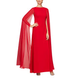Alex Evenings Womens Cape Sleeve Gown Dress 8160255 Red 16