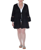 Raviya Lace-Inset Eyelet Flounce Cover-Up 76301X Black 2X