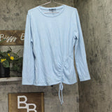 INC International Concepts Lurex Knit Ruched Long Sleeve Shirt Top Light Blue XL