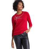 Charter Club Womens Cashmere Bow-Embellished Crewneck Sweater Red S