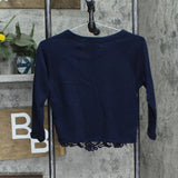 Cotton On Womens Cropped Crochet Front French Terry Lined Shirt Top Navy Blue XS