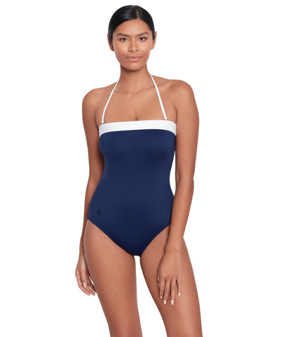 Lauren Ralph Lauren Womens Bel Air Modern Bandeau One-Piece Blue / White 8