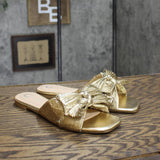 Journee Collection Serlina Foam Slide Low Block Heel Sandals Gold Yellow 8M