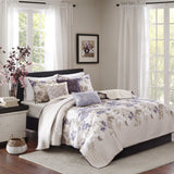 Madison Park Classic Set 6-Piece Cotton Blend Floral Taupe Purple Full / Queen