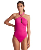Lauren Ralph Lauren Over-The-Shoulder One Piece Swimsuit Freesia Pink 10