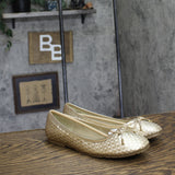 Reaction by Kenneth Cole Woven Bow Square Toe Dress Flats Gold Yellow 5.5M