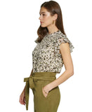 DKNY Women's Printed Flutter-Sleeve Mock-Neck Top UH2TID52