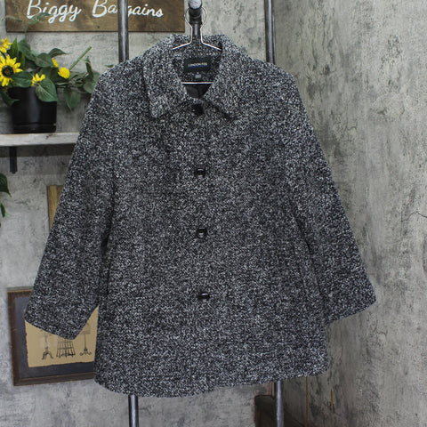London Fog Textured Button-Front Short Jacket Black / Gray Multi 1X