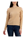 Tommy Hilfiger Womens Metallic Cold Shoulder T-Shirt J2IH6834 Camel Brown L