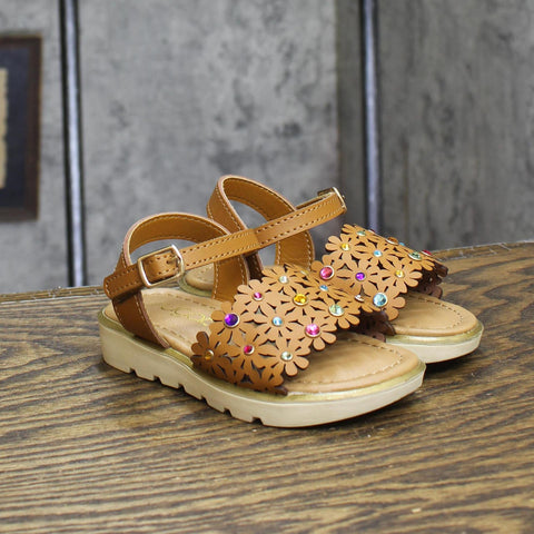 Sugar Toddler Girls Ainslie Open Toe Embellished Sandals AINSLIE R Tan Brown 7T
