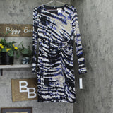 DKNY Womens Printed Side-Ruched Sheer Sleeve Mesh Dress DD4JU31C Black / Blue 12