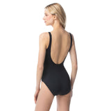 Michael Michael Kors Solid Lace Up One Piece Swimsuit with Grommets Black 12