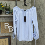 DG2 Womens Embroidered Sleeve Off the Shoulder Pheasant Top 710158 Light Blue S