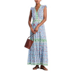 Bell Womens Annabelle Maxi Dress BELLSU25-1 Fuschia Print Blue S