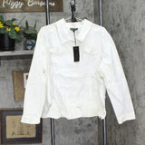 DG2 Plus Size Peplum Ruffle Button Up Jeans Trucker Jacket Ivory Off White 3X