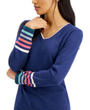 Tommy Hilfiger Womens Ivy Rainbow-Cuff V-Neck Sweater J1XSN375